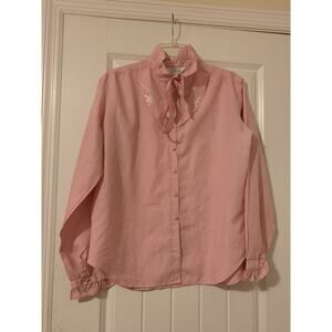 Reigning Beauty VTG pink victorian styled collared long sleeve blouse fancy 18